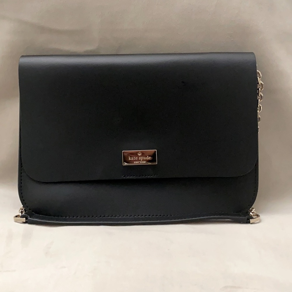 Kate Spade NEW Gold Chain Black Leather Clutch